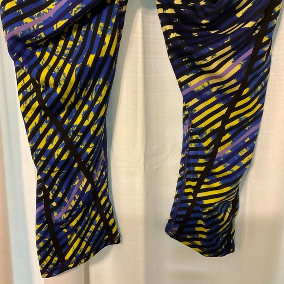 Athleta Radical Stripe Capri Leggings M Blue Black Yellow Purple - Picture 8 of 10